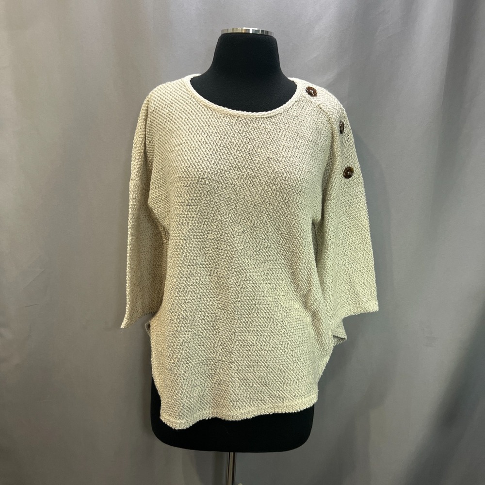 Once & Again Nyc Collection Sweater Womens Medium Beige Cotton Textured Knit